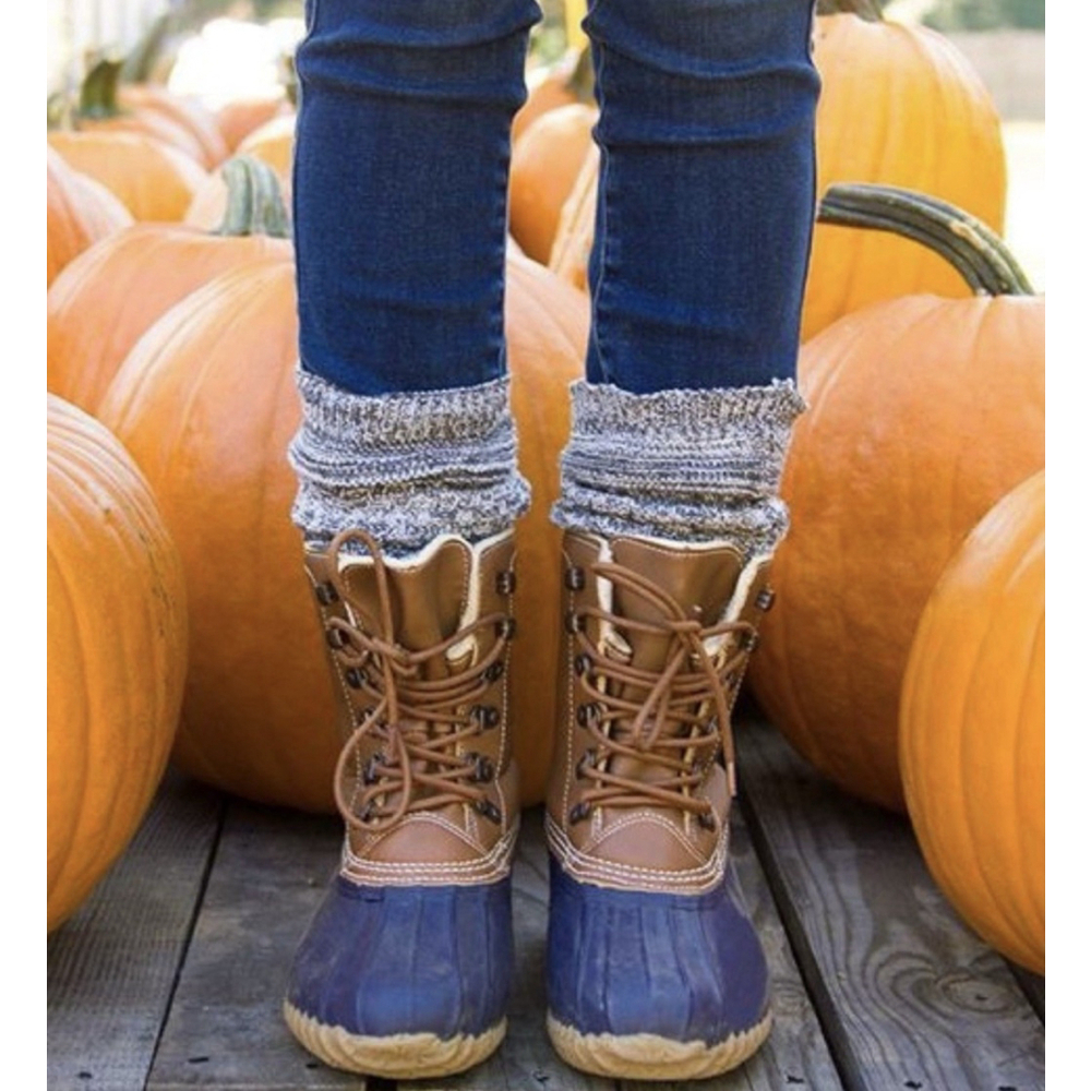 Khombu Letty Leather Tan Blue Lace Up Duck Boots Size 8 M